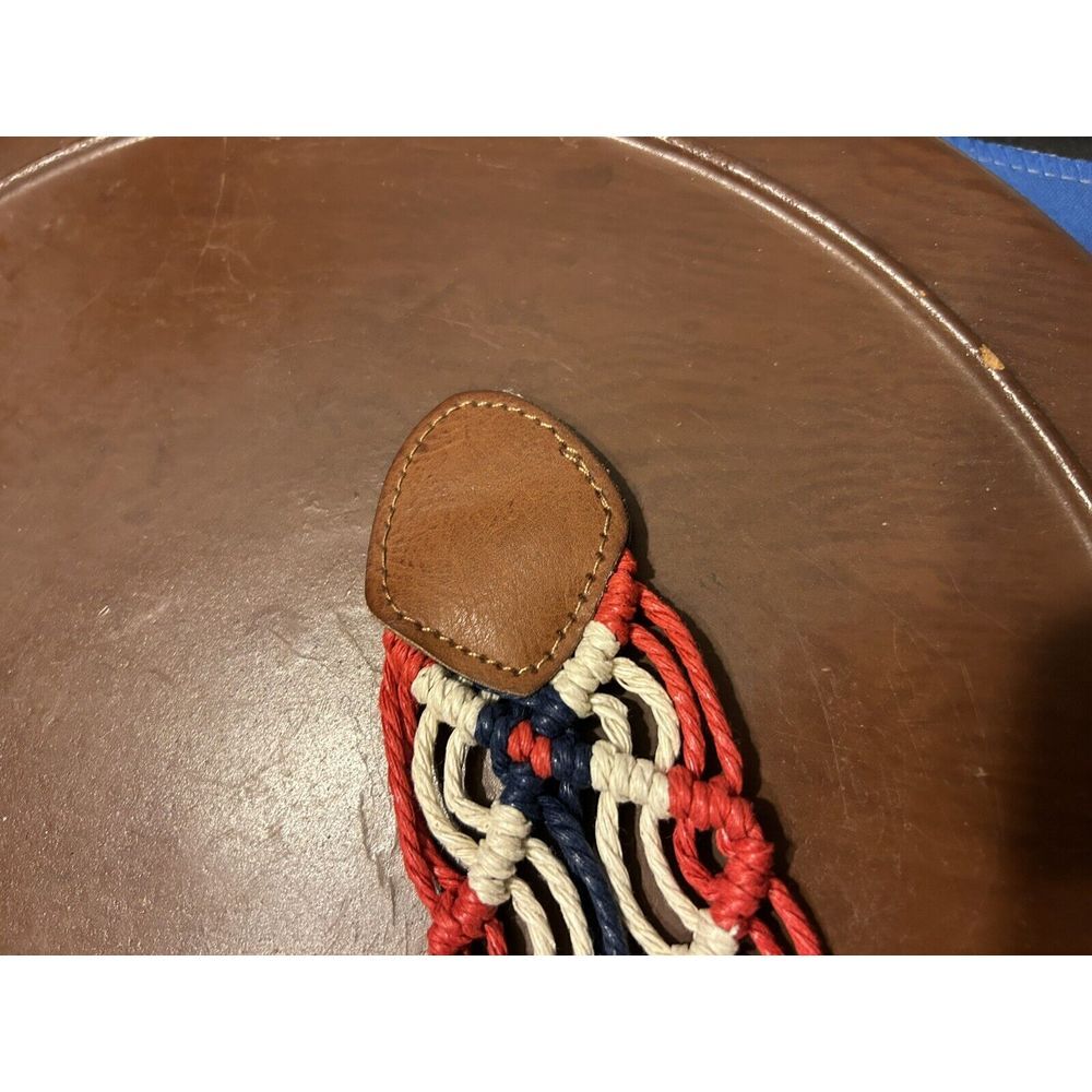 Vintage Braided Leather Accent‎ Belt Size 9 Red White Blue Boho Western Hippie - Picture 7 of 11